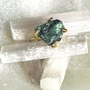 Raw Ruby Zoisite gold cuff ring adjustable/dainty